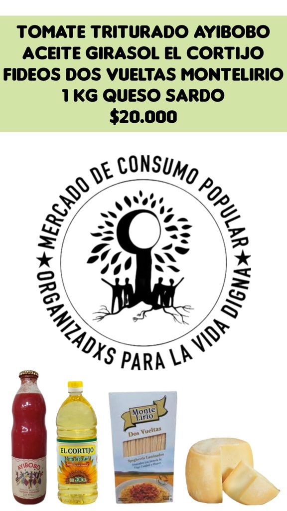 combo 1 tomate triturado/aceite girasol/fiedos dos vueltas/1kg queso sardo